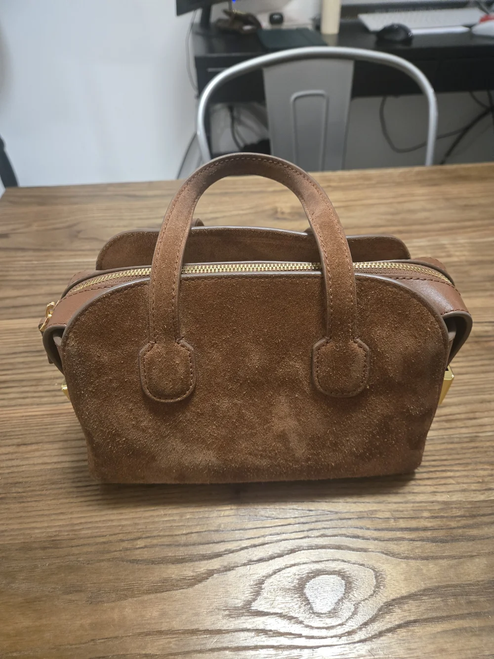 J. Crew Brown Suede Mini Satchel with Gold Hardware